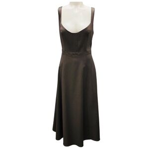 DANA BANDI TAUPE SLEEVELESS A-LINE WOOL MIDI DRESS